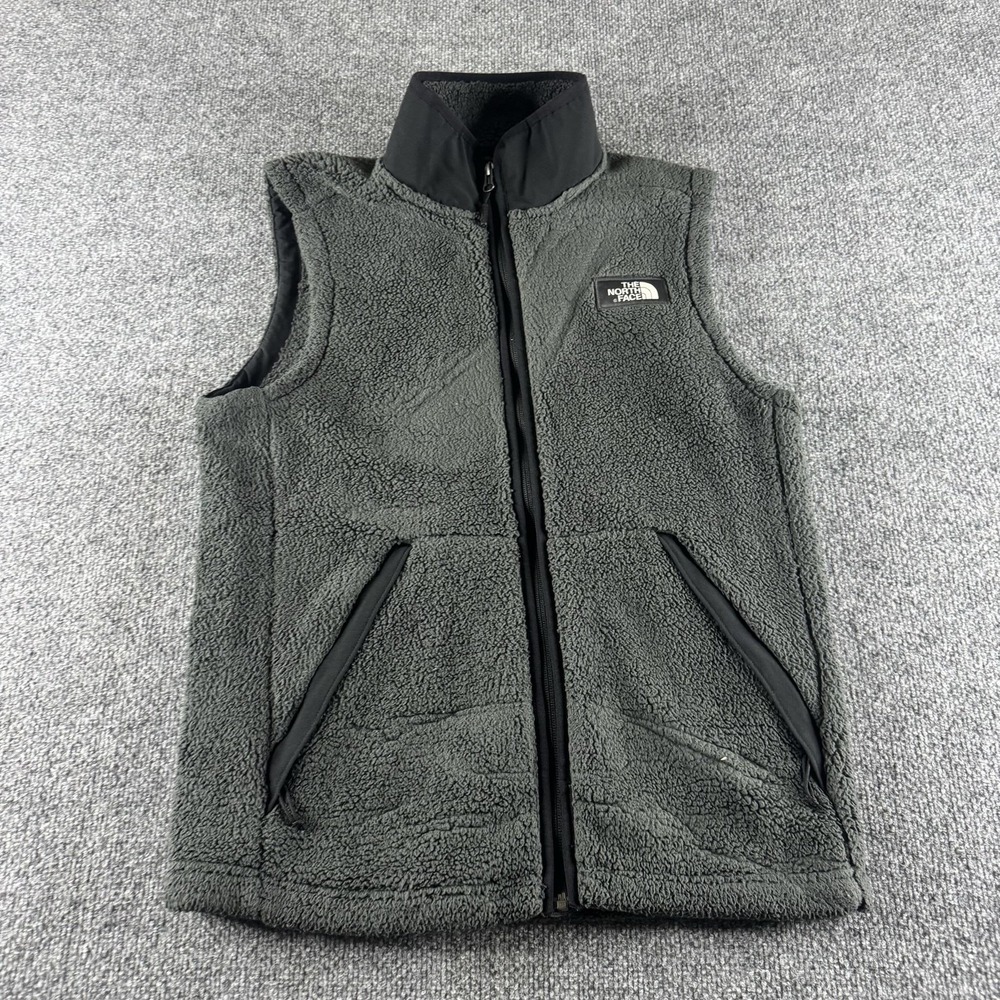 The North Face Vest Mens S Gray Fleece Full Zip Pockets Sherpa Outdoor